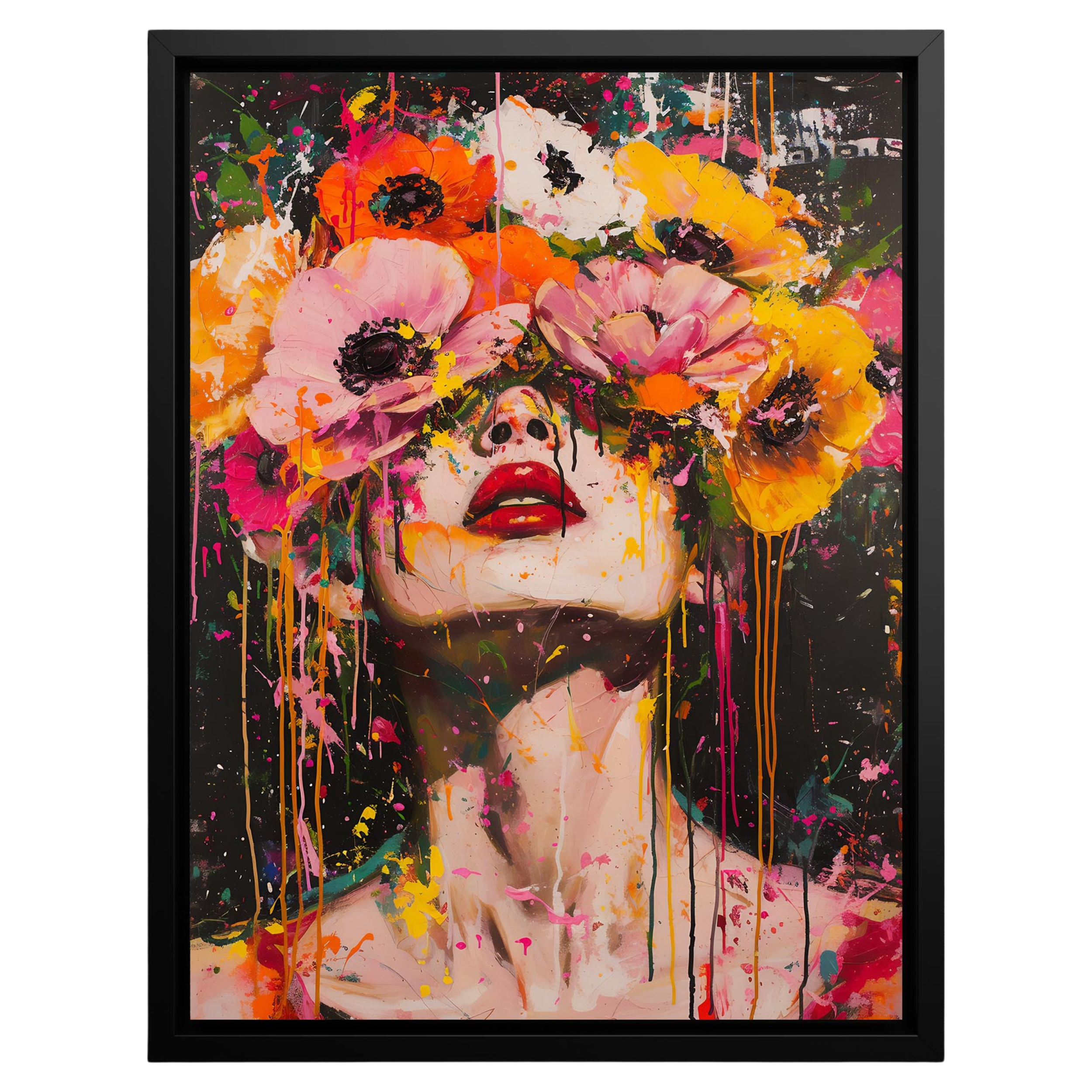 Vibrant Visage | Floral Fantasy Framed Wall Canvas