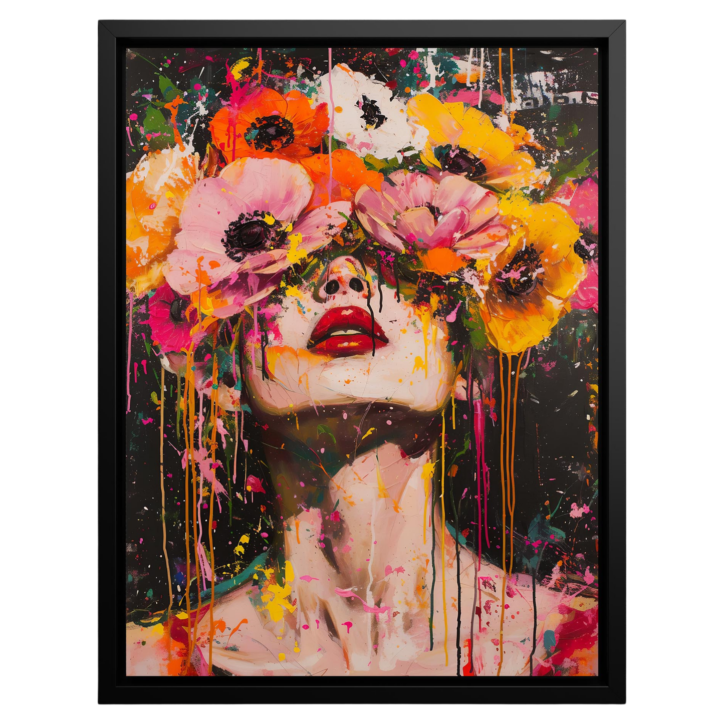 Vibrant Visage | Floral Fantasy Framed Wall Canvas