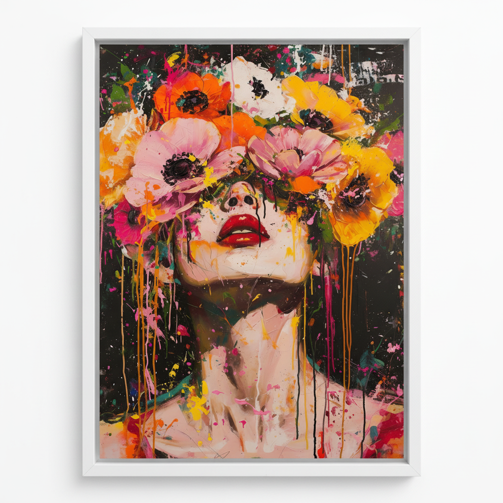 Vibrant Visage | Floral Fantasy Framed Wall Canvas