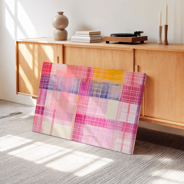 Pink Grid Pastel Modern Abstract Canvas