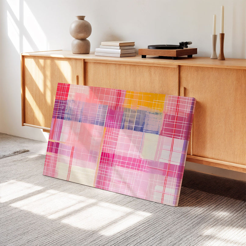 Pink Grid Pastel Modern Abstract Canvas