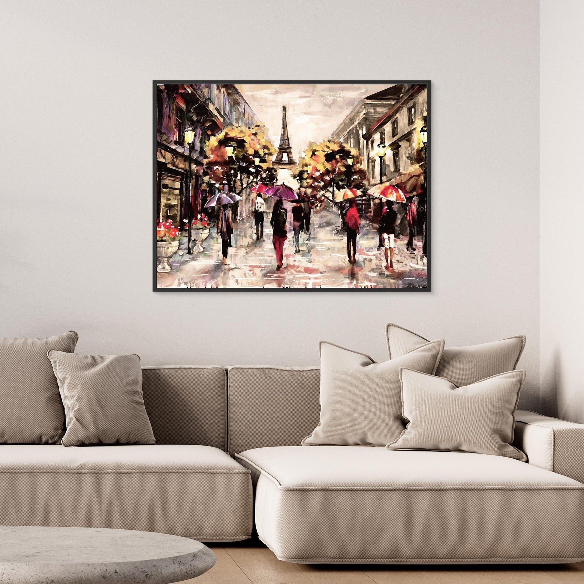Parisian Streetscape | Rain-Drenched Romance Framed Canvas Art