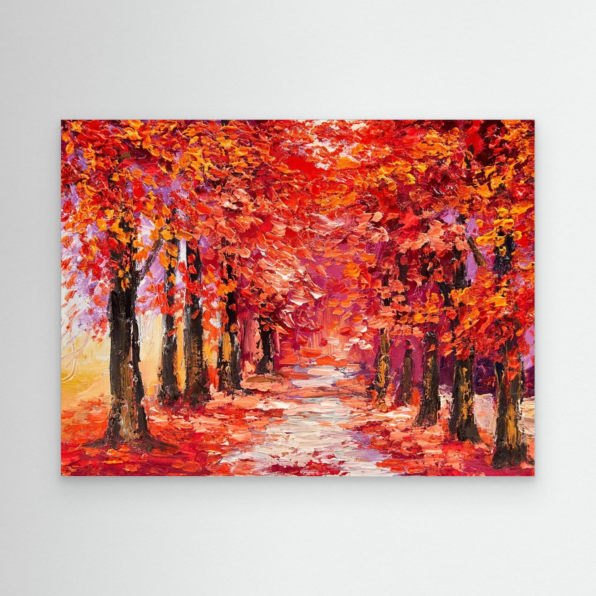 Autumn Enchantment | Crimson Forest Pathway Framed Canvas Art