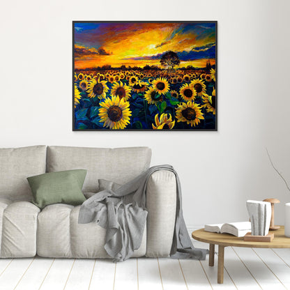 Sunflower Sunset | A Vibrant Horizon Framed Canvas Art