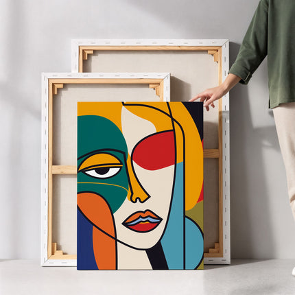"Vivid Muse" – Abstract Cubist Woman Canvas