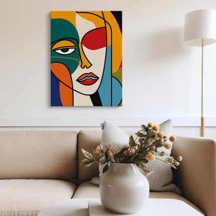 "Vivid Muse" – Abstract Cubist Woman Canvas