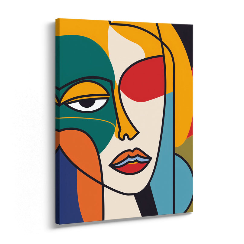 "Vivid Muse" – Abstract Cubist Woman Canvas