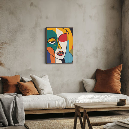 "Vivid Muse" – Abstract Cubist Woman Canvas