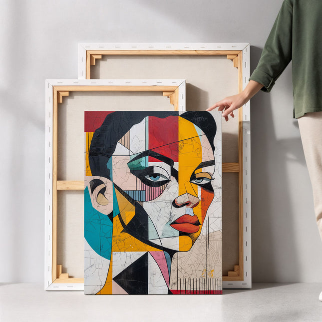 "Urban Mosaic" – Distressed Cubist Woman Canvas
