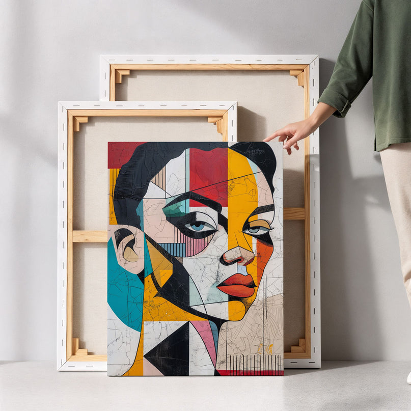 "Urban Mosaic" – Distressed Cubist Woman Canvas