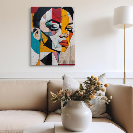 "Urban Mosaic" – Distressed Cubist Woman Canvas