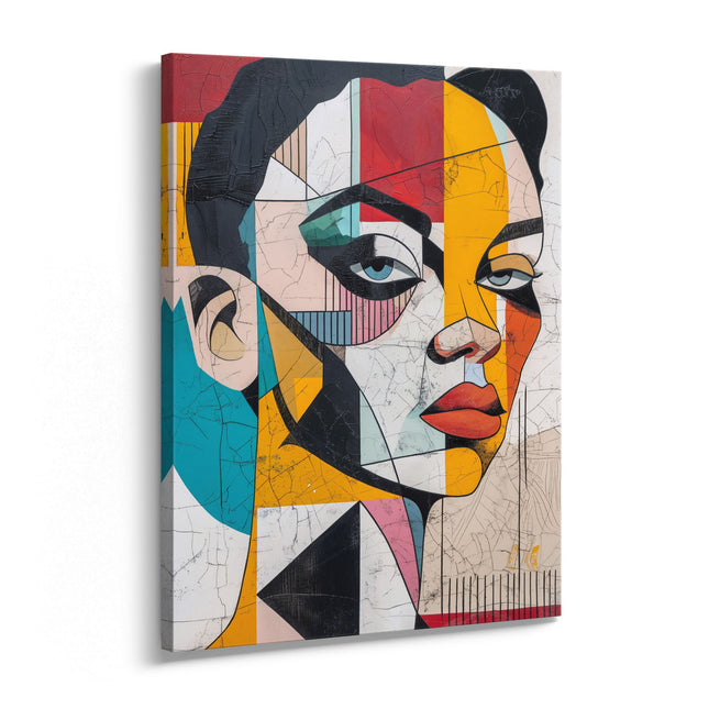 "Urban Mosaic" – Distressed Cubist Woman Canvas