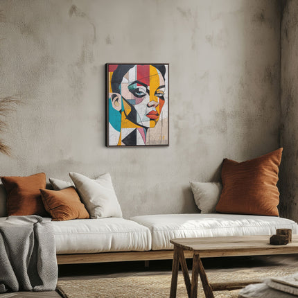 "Urban Mosaic" – Distressed Cubist Woman Canvas