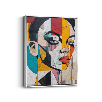 "Urban Mosaic" – Distressed Cubist Woman Canvas
