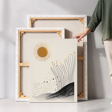 "Desert Solstice" – Boho Minimalist Sun & Botanical Canvas