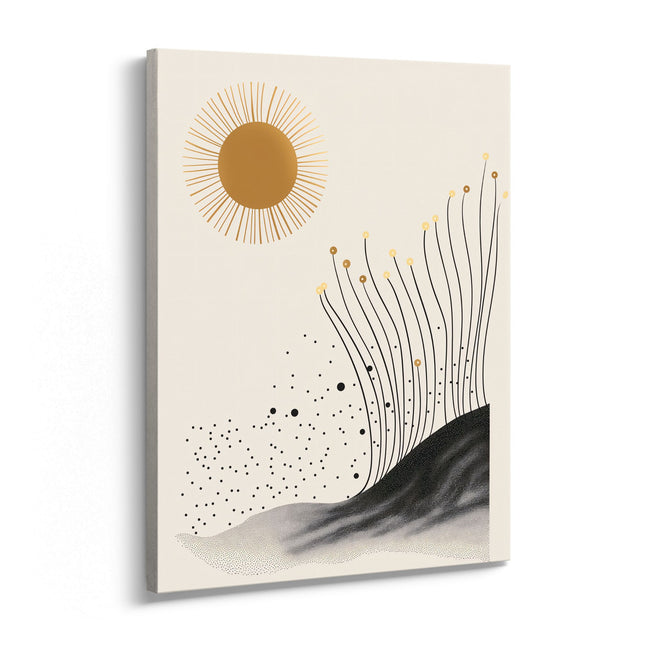 "Desert Solstice" – Boho Minimalist Sun & Botanical Canvas