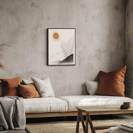 "Desert Solstice" – Boho Minimalist Sun & Botanical Canvas