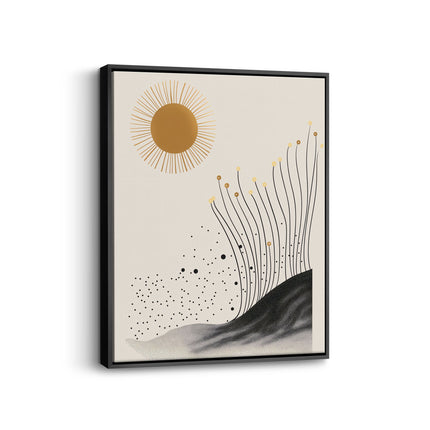 "Desert Solstice" – Boho Minimalist Sun & Botanical Canvas