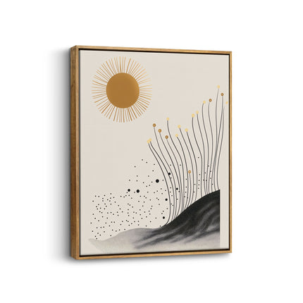 "Desert Solstice" – Boho Minimalist Sun & Botanical Canvas