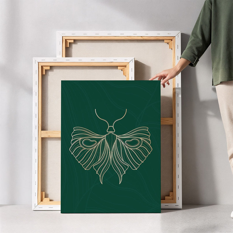 “Luna Moth” – Emerald Line Art Canvas