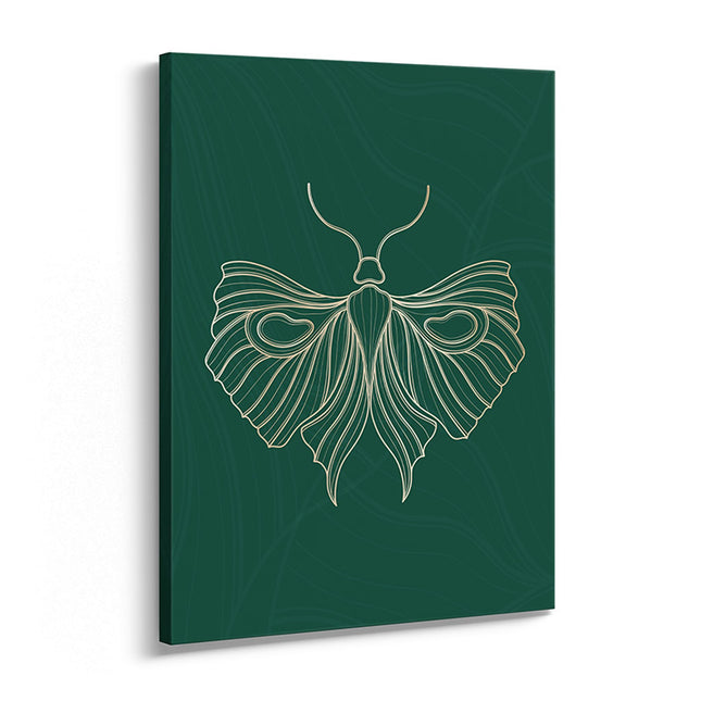 “Luna Moth” – Emerald Line Art Canvas