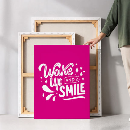 Wake Up and Smile Hot Pink Typography Canvas