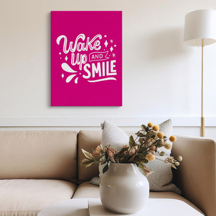 Wake Up and Smile Hot Pink Typography Canvas
