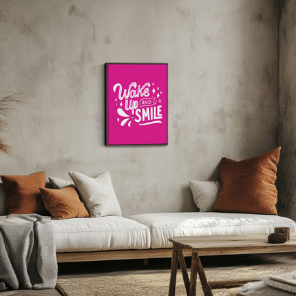Wake Up and Smile Hot Pink Typography Canvas