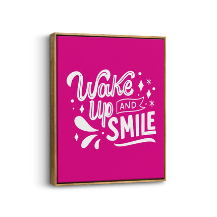 Wake Up and Smile Hot Pink Typography Canvas