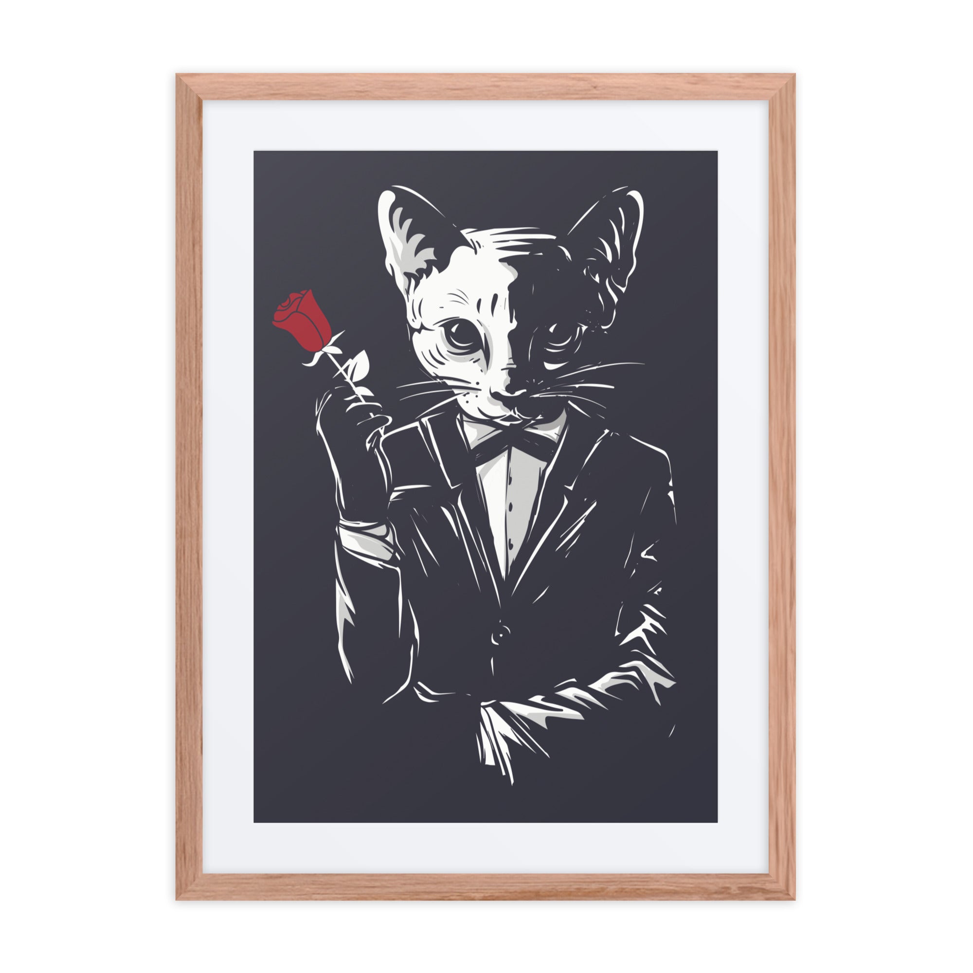 Elegant digital wall art featuring a dapper cat