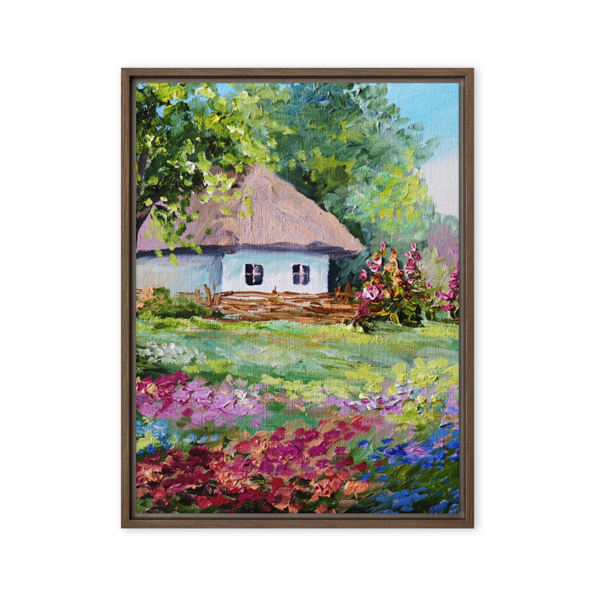 Framed cottage canvas painting for bedroom or living room