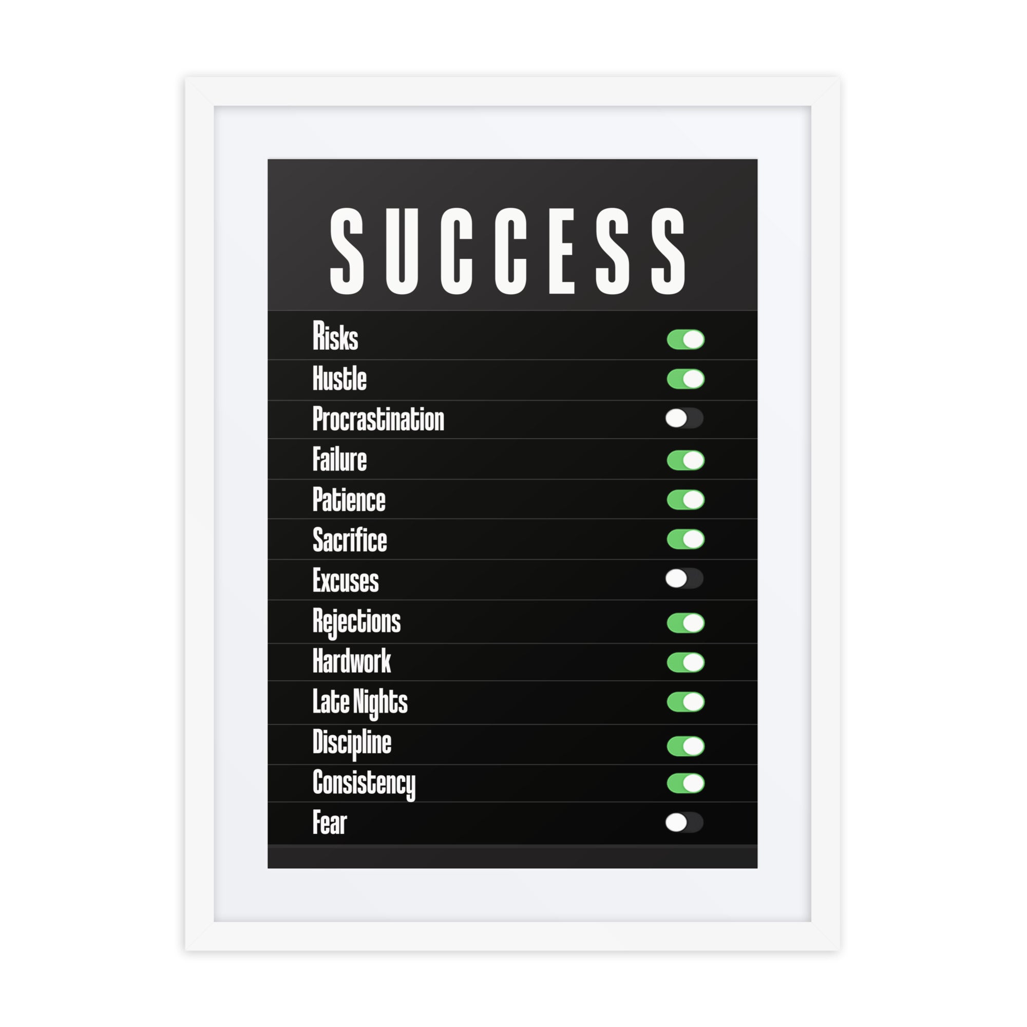 Inspirational framed poster for home and workspace