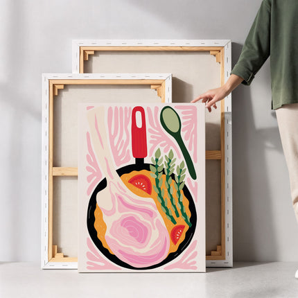 Modern Breakfast Plate Canvas Art Print with Asparagus