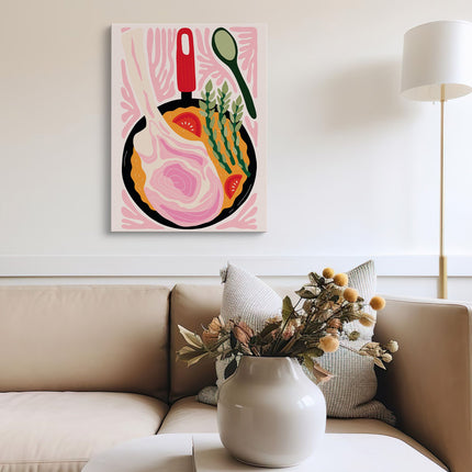 Modern Breakfast Plate Canvas Art Print with Asparagus