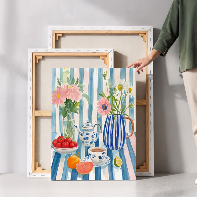 Blue Stripe Afternoon Tea Still Life Canvas