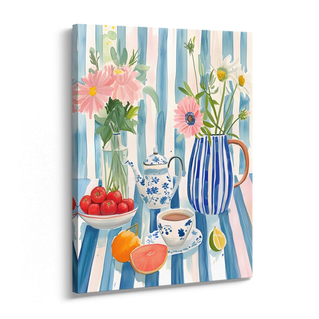 Blue Stripe Afternoon Tea Still Life Canvas