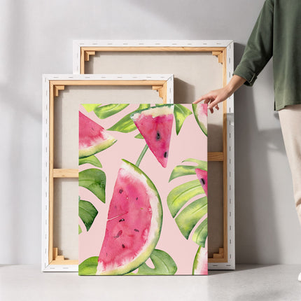Watermelon & Monstera Tropical Watercolour Canvas