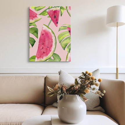 Watermelon & Monstera Tropical Watercolour Canvas