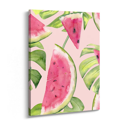 Watermelon & Monstera Tropical Watercolour Canvas