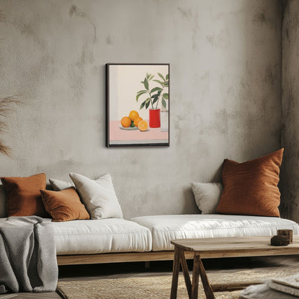 Citrus Still Life Canvas Art Print with Red Vase