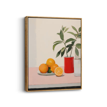 Citrus Still Life Canvas Art Print with Red Vase