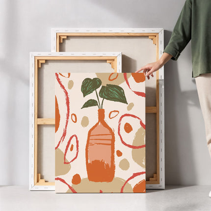 Abstract Vase and Leaves Modern Canvas Art