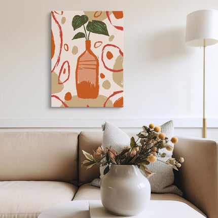 Abstract Vase and Leaves Modern Canvas Art