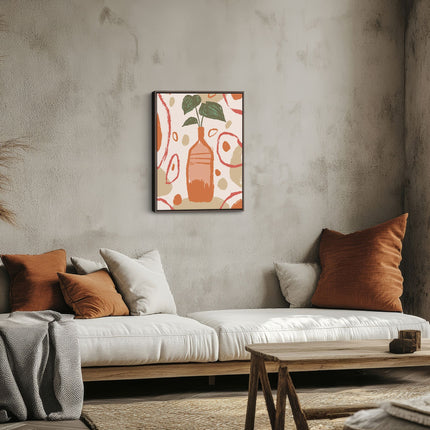 Abstract Vase and Leaves Modern Canvas Art