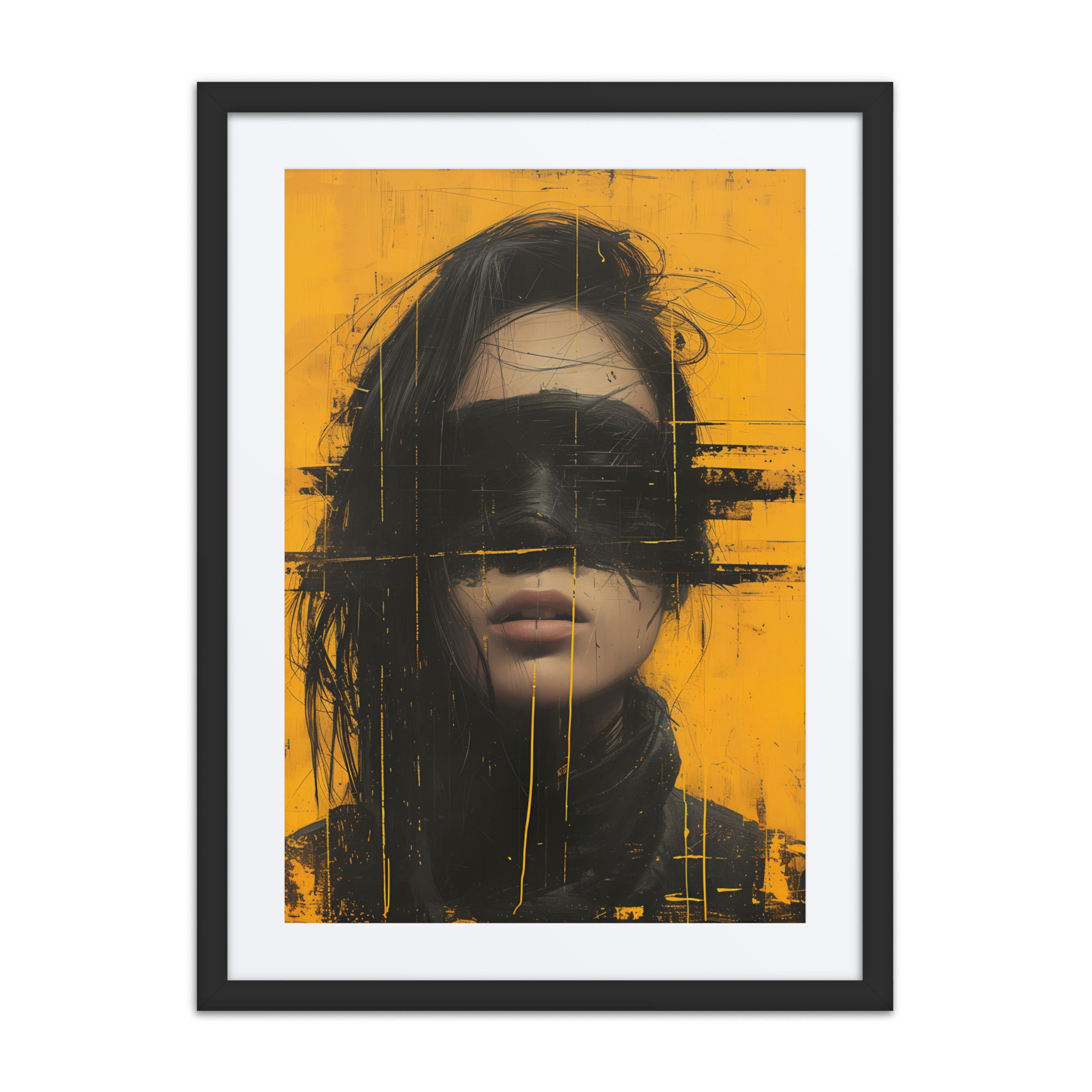 Masked Mystique framed wall art with enigmatic figure