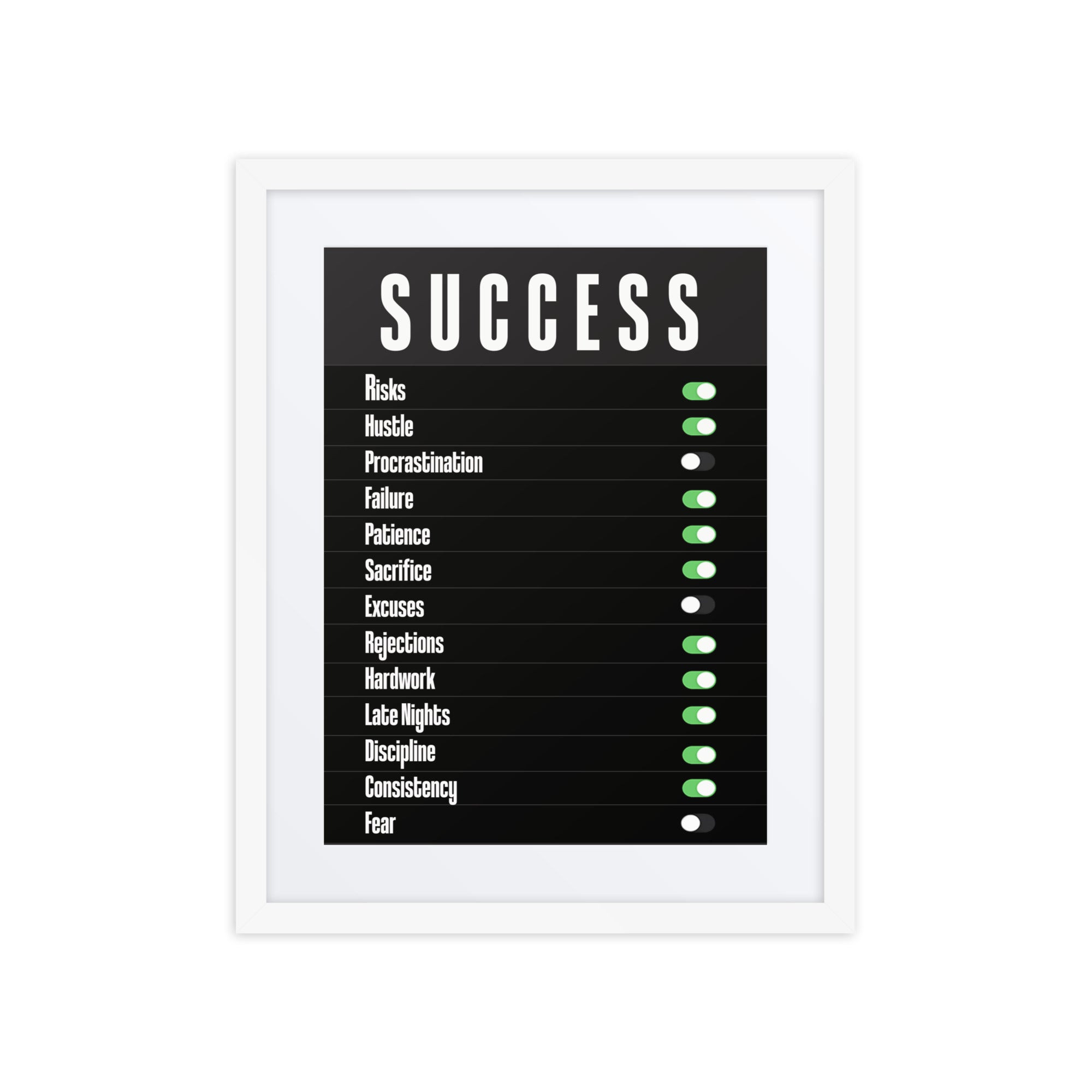 Office wall art with success toggle switch design