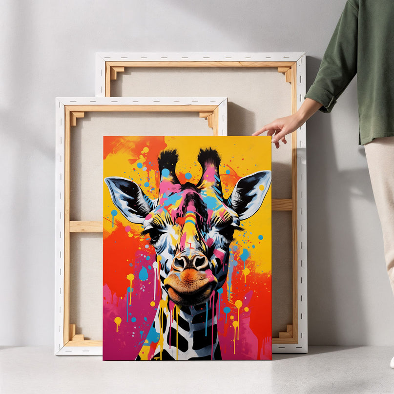 Colour Splash Giraffe Canvas Art Frame
