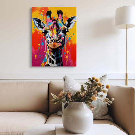 Colour Splash Giraffe Canvas Art Frame
