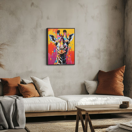 Colour Splash Giraffe Canvas Art Frame