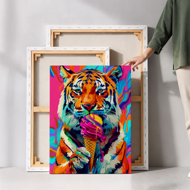 Neon Tiger Ice Cream Canvas Art